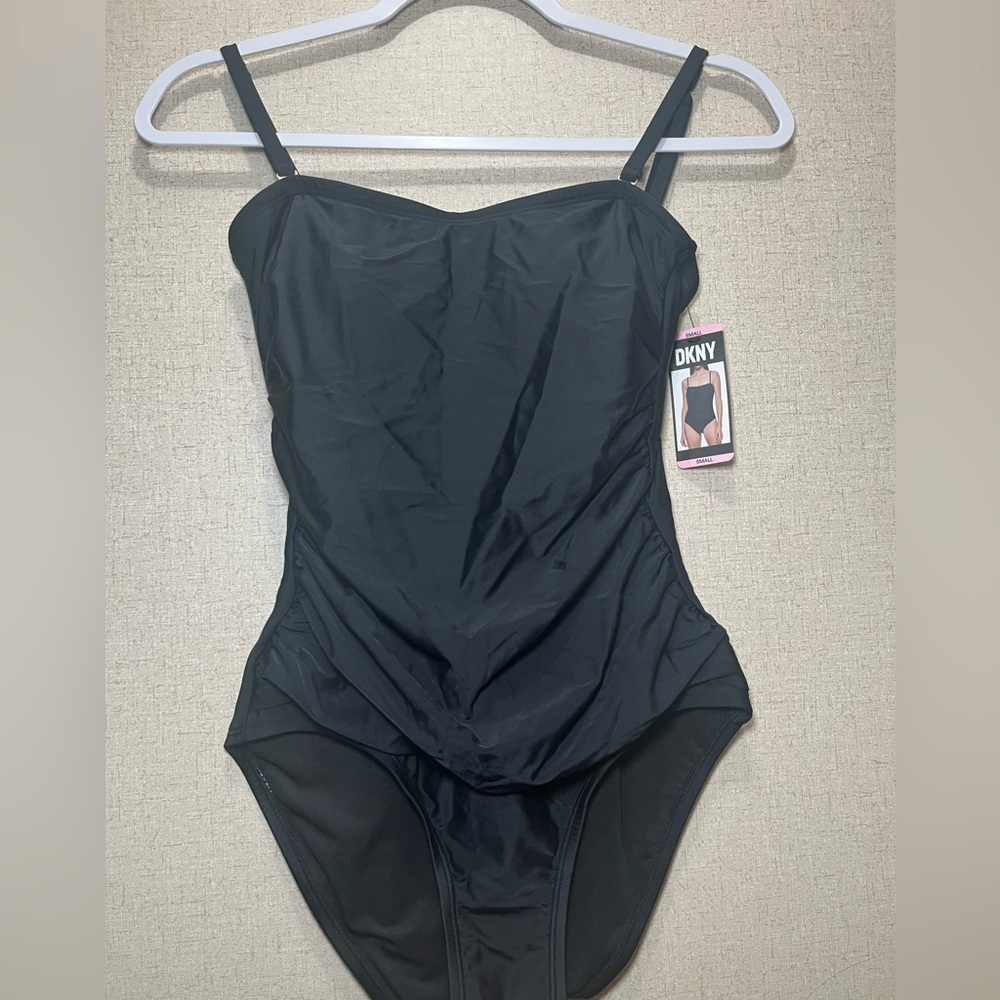 DKNY Women's One Piece Slimming Black Swimsuit Size S